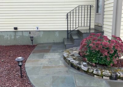 Variegated full color bluestone steps and sidewalk in Thomaston, Connecticut.